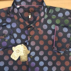 VISCONTI BLACK Multi Color Polka Dot Shirt XLT